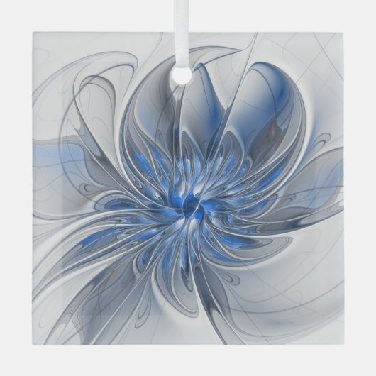 Abstrakt Blue Gray Fraktal Art Blume Ornament Aus Glas (Vorderseite)