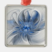 Abstrakt Blue Gray Fraktal Art Blume Ornament Aus Metall (Vorne)