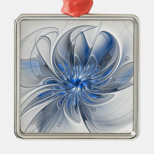 Abstrakt Blue Gray Fraktal Art Blume Ornament Aus Metall (Vorne)