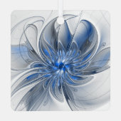 Abstrakt Blue Gray Fraktal Art Blume Ornament Aus Metall (Rückseite)