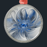 Abstrakt Blue Gray Fraktal Art Blume Ornament Aus Metall<br><div class="desc">Eine einzigartige Fantasy-Blume in Blau- und Grautönen,  abstrakt und elegant. Ungewöhnliches Design für Ihr dekoratives,  blumengeschmücktes Rundmetallschmuck und vieles mehr.</div>