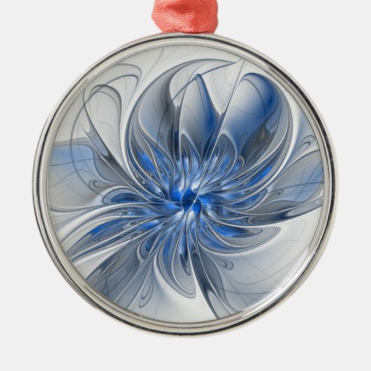 Abstrakt Blue Gray Fraktal Art Blume Ornament Aus Metall (Vorne)