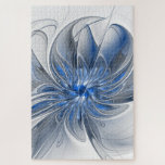 Abstrakt Blue Gray Fraktal Art Blume Puzzle<br><div class="desc">Einzigartige Fantasy-Blume in Blau- und Grautönen,  abstrakt und elegant. Design für Ihr Rätsel und mehr.</div>