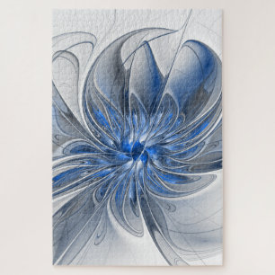 Abstrakt Blue Gray Fraktal Art Blume Puzzle