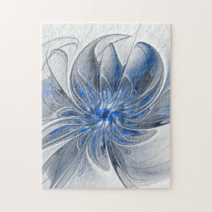 Abstrakt Blue Gray Fraktal Art Blume Puzzle