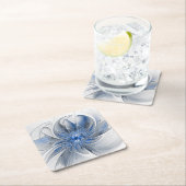 Abstrakt Blue Gray Fraktal Art Blume Rechteckiger Pappuntersetzer (Vor Ort)