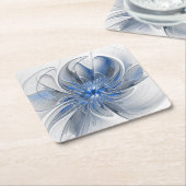 Abstrakt Blue Gray Fraktal Art Blume Rechteckiger Pappuntersetzer (angewinkelt)
