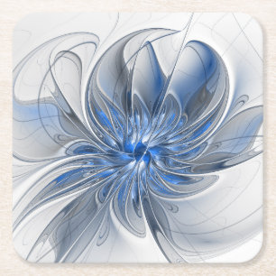 Abstrakt Blue Gray Fraktal Art Blume Rechteckiger Pappuntersetzer