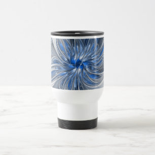 Abstrakt Blue Gray Fraktal Art Blume Reisebecher