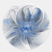 Abstrakt Blue Gray Fraktal Art Blume Runder Aufkleber (Vorderseite)