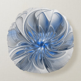 Abstrakt Blue Gray Fraktal Art Blume Rundes Kissen