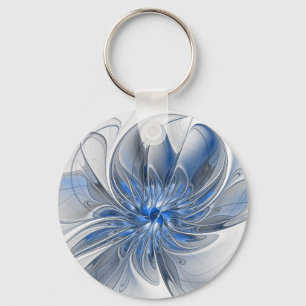 Abstrakt Blue Gray Fraktal Art Blume Schlüsselanhänger