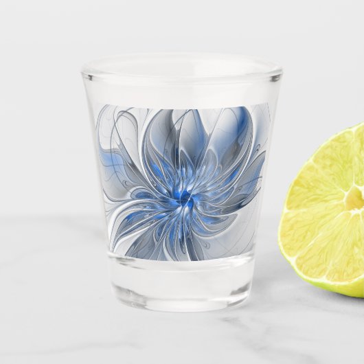 Abstrakt Blue Gray Fraktal Art Blume Schnapsglas (Vorderseite)