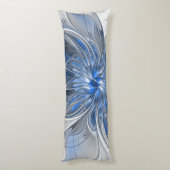 Abstrakt Blue Gray Fraktal Art Blume Seitenschläferkissen (Rückseite (Vertikal))