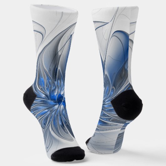 Abstrakt Blue Gray Fraktal Art Blume Socken (Gewinkelt)
