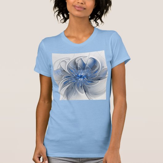 Abstrakt Blue Gray Fraktal Art Blume T-Shirt (Vorderseite)