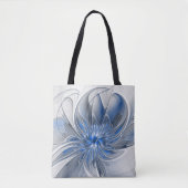 Abstrakt Blue Gray Fraktal Art Blume Tasche (Vorderseite)