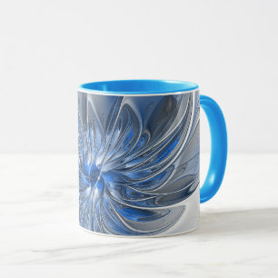 Abstrakt Blue Gray Fraktal Art Blume Tasse