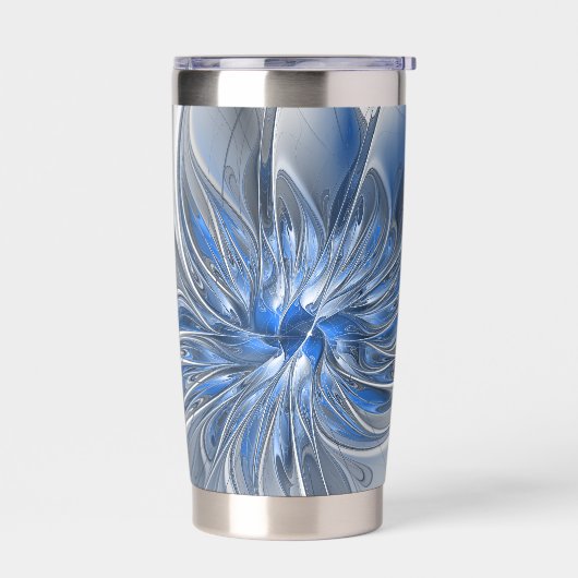 Abstrakt Blue Gray Fraktal Art Blume Thermobecher (Links)