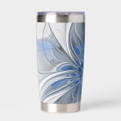 Abstrakt Blue Gray Fraktal Art Blume Thermobecher (Vorderseite)
