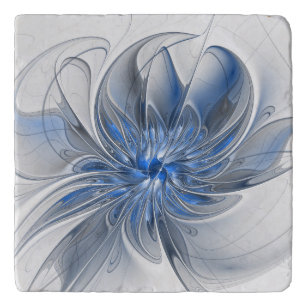 Abstrakt Blue Gray Fraktal Art Blume Töpfeuntersetzer
