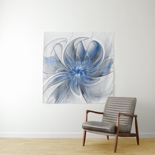 Abstrakt Blue Gray Fraktal Art Blume Wandteppich (Beispiel)