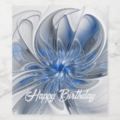 Abstrakt Blue Gray Fraktal Art Blume Weinetikett (Einzelnes Label)