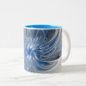 Abstrakt Blue Gray Fraktal Art Blume Zweifarbige Tasse (VorderseiteRechts)