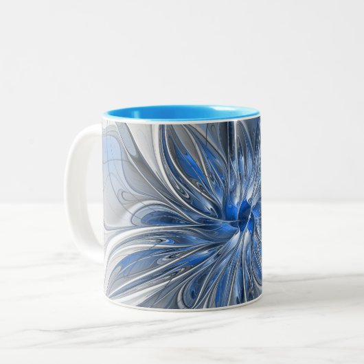 Abstrakt Blue Gray Fraktal Art Blume Zweifarbige Tasse (Vorderseite Links)