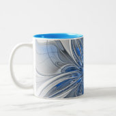 Abstrakt Blue Gray Fraktal Art Blume Zweifarbige Tasse (Links)