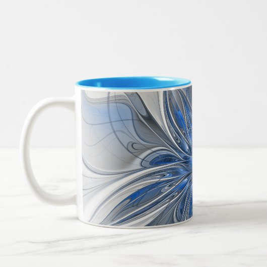 Abstrakt Blue Gray Fraktal Art Blume Zweifarbige Tasse (Links)