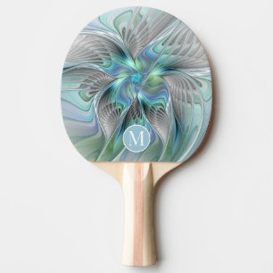 Abstrakt Blue Green Butterfly Fantasy Art Monogram Tischtennis Schläger