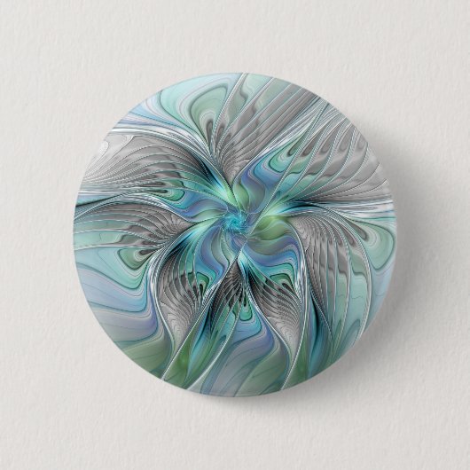 Abstrakt Blue Green Butterfly Fantasy Fraktal Art Button (Vorderseite)