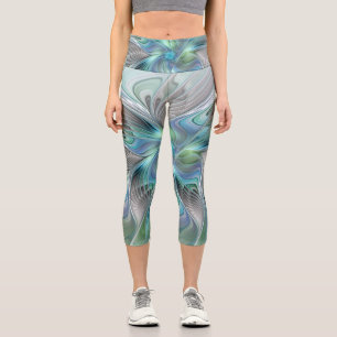 Abstrakt Blue Green Butterfly Fantasy Fraktal Art Capri Leggings