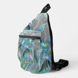 Abstrakt Blue Green Butterfly Fantasy Fraktal Art Crossbody Bag