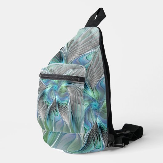 Abstrakt Blue Green Butterfly Fantasy Fraktal Art Crossbody Bag (Rechte Ecke)