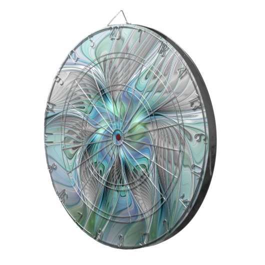 Abstrakt Blue Green Butterfly Fantasy Fraktal Art Dartscheibe (Vorderseite rechts)