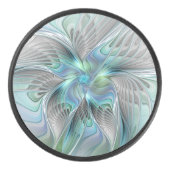 Abstrakt Blue Green Butterfly Fantasy Fraktal Art Eishockey Puck (Vorderseite)