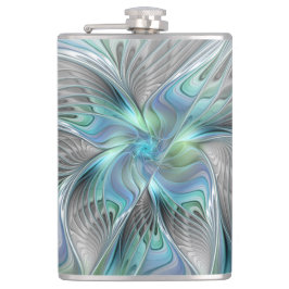 Abstrakt Blue Green Butterfly Fantasy Fraktal Art Flachmann