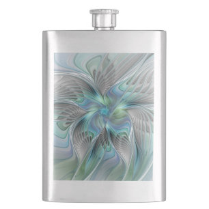 Abstrakt Blue Green Butterfly Fantasy Fraktal Art Flachmann
