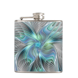 Abstrakt Blue Green Butterfly Fantasy Fraktal Art Flachmann