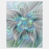 Abstrakt Blue Green Butterfly Fantasy Fraktal Art Fleecedecke (Vorderseite)