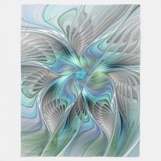Abstrakt Blue Green Butterfly Fantasy Fraktal Art Fleecedecke (Vorderseite)