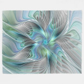 Abstrakt Blue Green Butterfly Fantasy Fraktal Art Fleecedecke (Vorderseite (Horizontal))