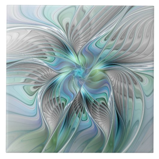 Abstrakt Blue Green Butterfly Fantasy Fraktal Art Fliese (Vorderseite)