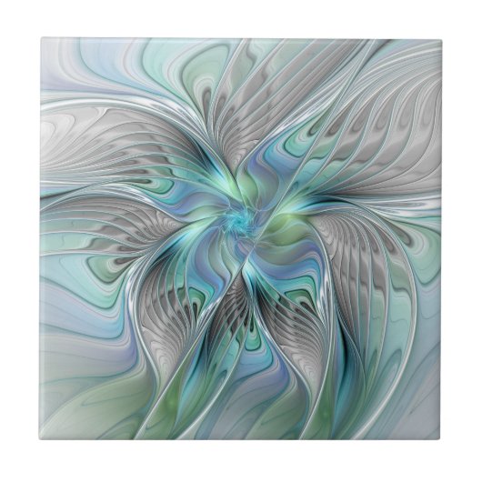 Abstrakt Blue Green Butterfly Fantasy Fraktal Art Fliese (Vorderseite)