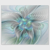 Abstrakt Blue Green Butterfly Fantasy Fraktal Art Geschenkpapier (Flach)