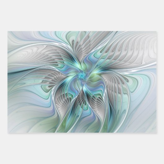 Abstrakt Blue Green Butterfly Fantasy Fraktal Art Geschenkpapier Set (Vorderseite 2)
