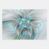 Abstrakt Blue Green Butterfly Fantasy Fraktal Art Geschenkpapier Set (Vorderseite)