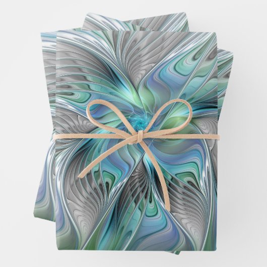Abstrakt Blue Green Butterfly Fantasy Fraktal Art Geschenkpapier Set (Beispiel)
